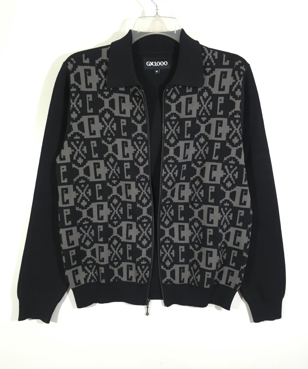 GX1000 Jacquard Knit Zip Up Sweater Black/Gray Size M | eBay