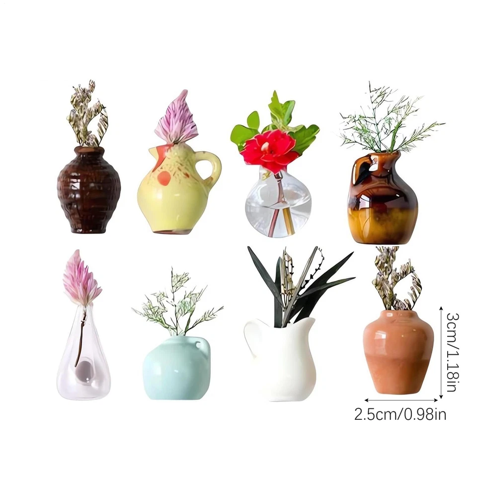 8PCS Mini Ceramic Vase Refrigerator Magnets, 3D Flower Vase Fridge Home Decor - image 3 of 4