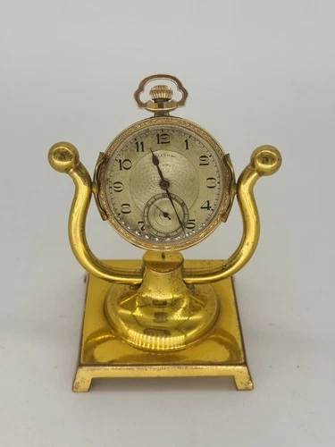 Antique Illinois Pocket Watch With Display Stand Engraved Gold Filled
