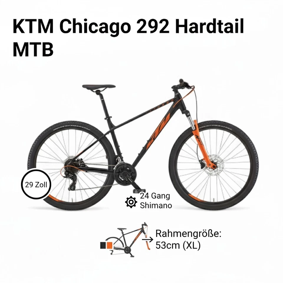 KTM Chicago 292 Hardtail MTB 29 Zoll 24 Gang Shimano 53cm XL Schwarz Orange - Bild 2 von 4