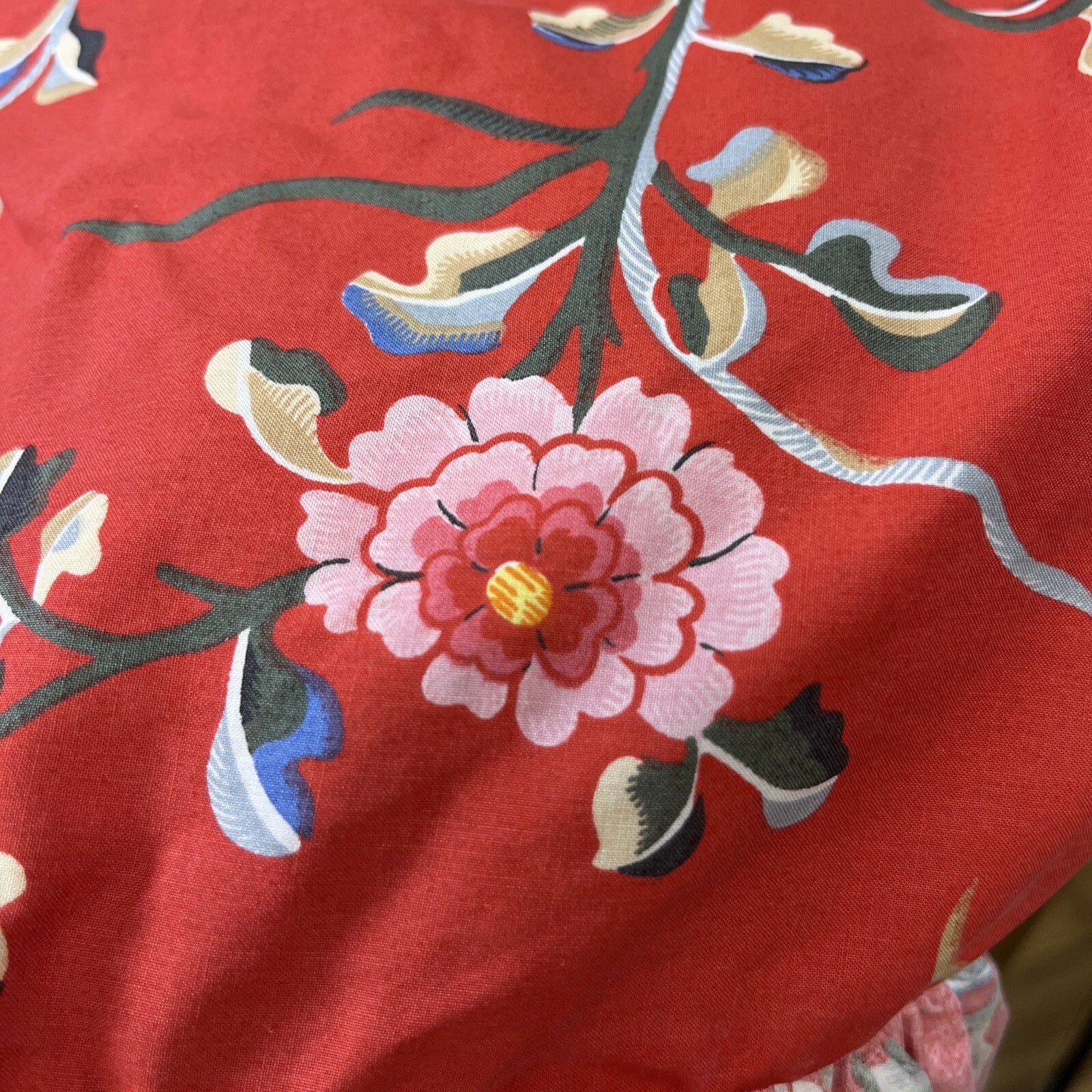 Ralph Lauren Euro Pillow Case Sham Red Floral Butterly Ruffle Trim