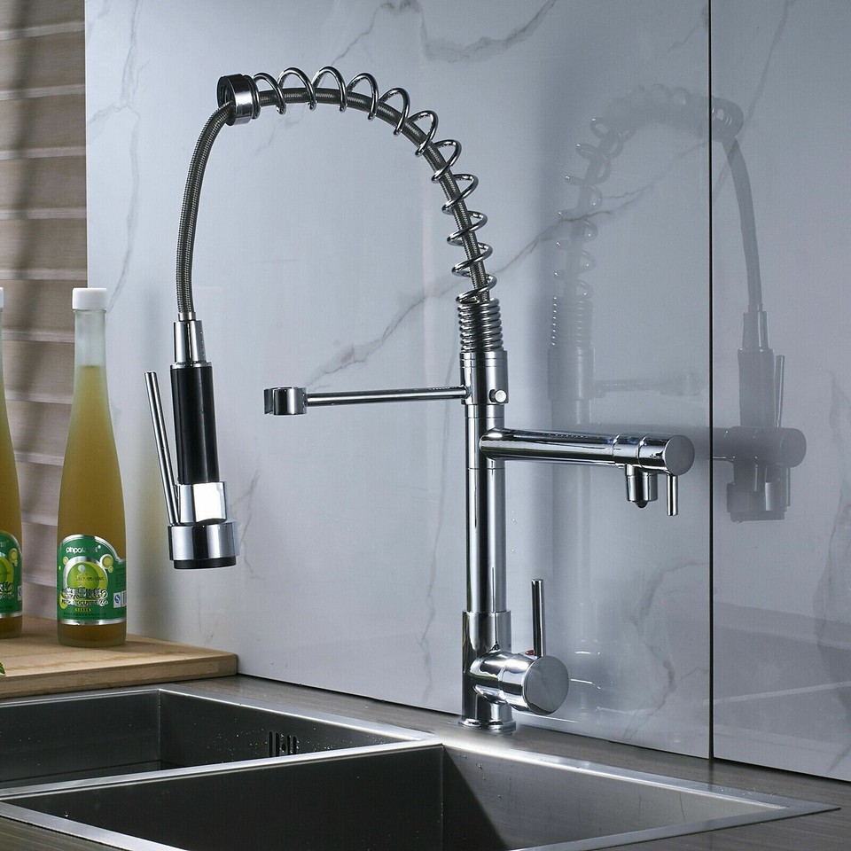 Commercial Kitchen Sink Faucet Single Handle Pull Down Sprayer Swivel