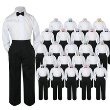 3pc Boy Baby Toddler Kid Formal White Shirt BLACK Pants Pick Color Biw Tie S-8