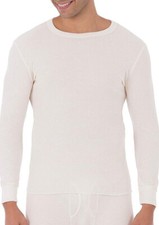 3 Pcs Fruit Of The Loom Mens Thermal Waffle CREW Top Shirt Sz- S M L 3X NATURAL