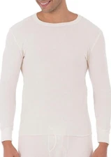 3 Pcs Fruit Of The Loom Mens Thermal Waffle CREW Top Shirt  Sz- S M L 3X NATURAL