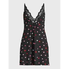 Joyspun Women s Printed Lace Front Knit Chemise, Black Size 2X 18W-20W