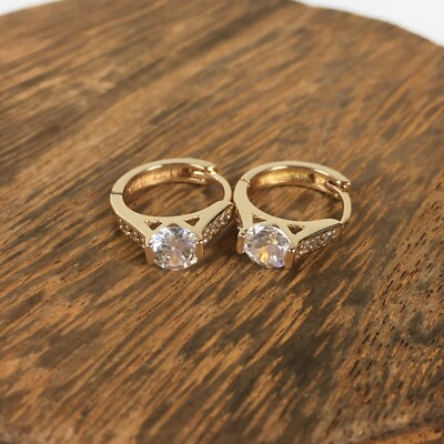 Rose Gold Tone Hoop Earrings Solitaire Engagement Ring Faux Diamond