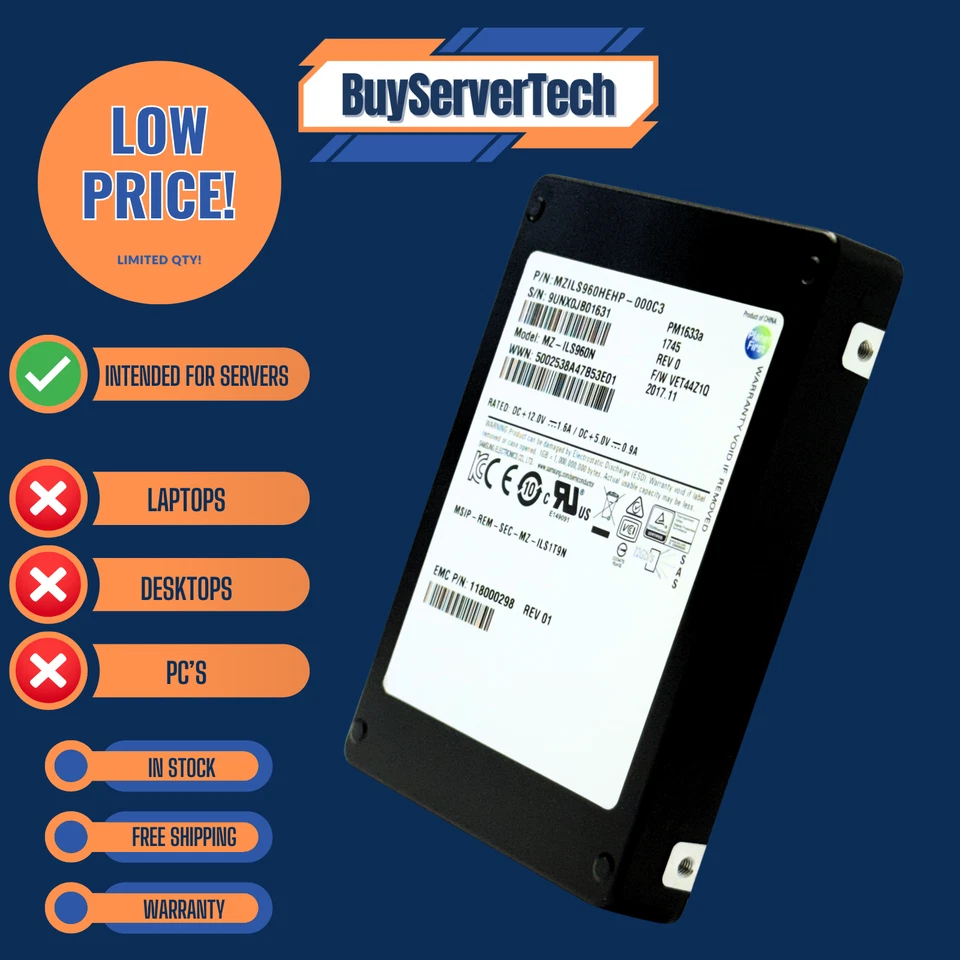 Samsung MZ-ILS960N PM1633a 960GB SAS 12Gbps 2.5" SSD | TLC | SFF | Grade A - Image 4 of 4