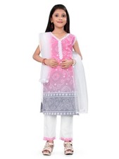 INDIAN FORMAL WEAR COTTON PRINT WORK KID TOP BOTTOM WITH DUPATTA Pick yours