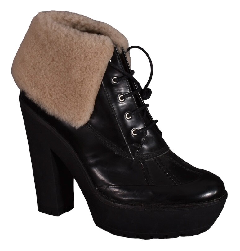 POLO Ralph Lauren Boots Duck Platform Heels Leather Shearling Lace Up Size 6 NEW