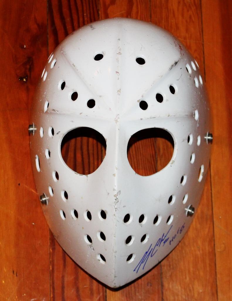Vintage 1970s Jacques Plante Fibrosport Goalie Mask Signed Bruins
