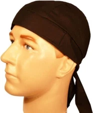 Solid Black Large Sweatband Head Wrap Chemo Durag Doo Rag American Made USA