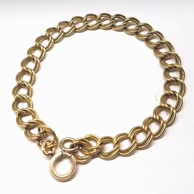 vintage classic double curb link bracelet Lestage 1/20 12k GF gold nice gift 7.5