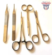 5 Pcs Suture Scissors Forceps Hemostats Needle Holders Set Surgical Kit