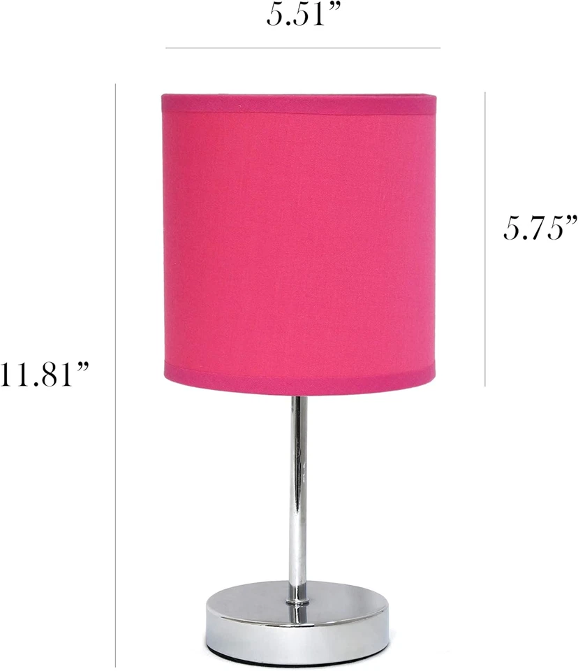 LT2007-HPK Mini Lámpara de Mesa Básica Cromada con Pantalla de Tela, Rosa Caliente Foto 4 de 4