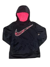 Nike Therma Girls Black Pink Swoosh Hoodie Sweatshirt Jacket Dri-Fit Medium EUC