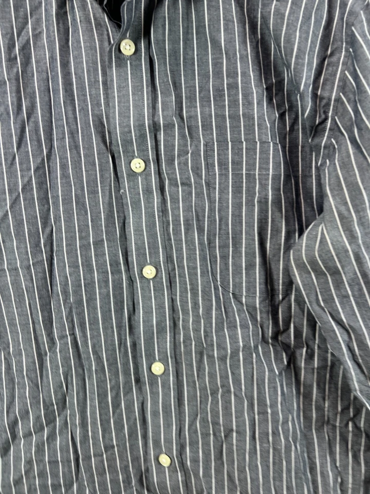 Camisas de vestir grandes grises con botones manga larga a rayas blancas Saddlebred para hombre Foto 2 de 4