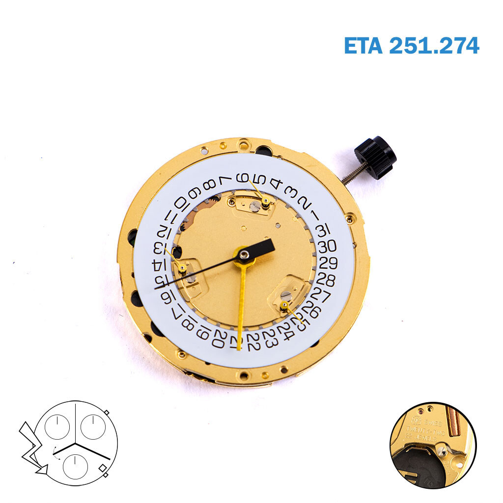 ETA 251.274 SWISS Made Replaces Eta 251.272 Chronograph , White