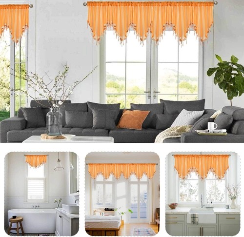 3pc Beaded Tassel Sheer Lace Curtain Cafe Tier Window Valance Kitchen Rod Pocket - Picture 16 of 60