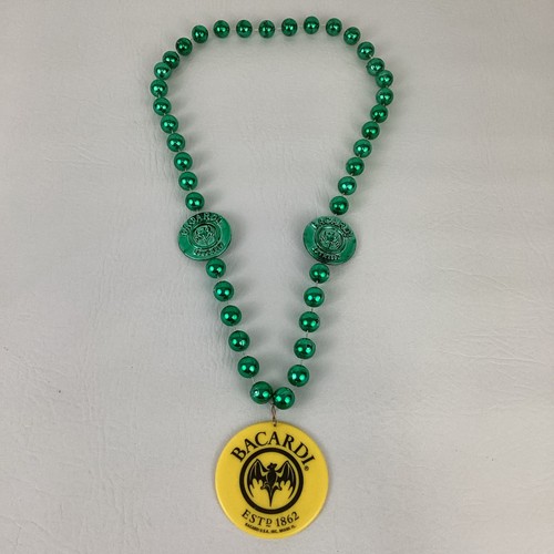 Bacardi Rum Promo Mardi Gras Beads Jester Bat Logo Necklace Yellow Medallion