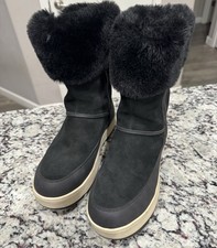 Koolaburra by Ugg Tynlee Black Waterproof Suede Boots Faux Fur Lining Size 8 EUC