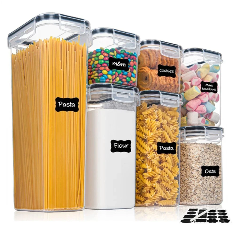 7PCS Food Storage Containers Set BPA Free Airtight Plastic Boxes Stickers Pen