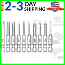10 Piece Screwdriver Bit Set, 1/4 Inch Hex Shank S2 Steel Magnetic 2" Long Dr...