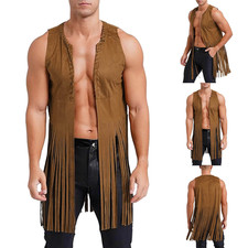 Wildleder Weste Fransen Ärmellos Cowboy Weste Indianer Weste Fransen Karneval