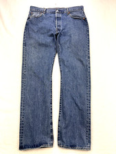 Levis 501 Jeans Mens 36x34 Blue Distressed Denim Straight Leg Button Fly