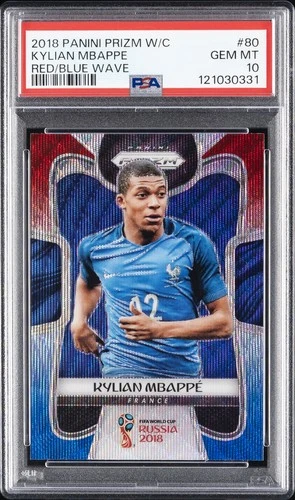 2018 PANINI PRIZM WORLD CUP RED/BLUE WAVE #80 KYLIAN MBAPPE PSA 10