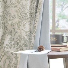 Lazzzy Linen Farmhouse Green Floral Lined Curtains 96" Grommet Top 2 Panels