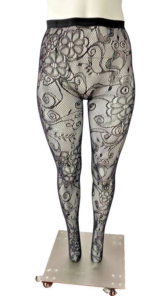 Pantimedias Stella Elyse de rejilla floral talla grande, flores caprichosas enredaderas, 15Q Foto 2 de 4