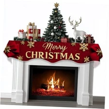 Christmas Fireplace Mantel Scarf Decorative 70" L x 17" W Christmas Flower Knot