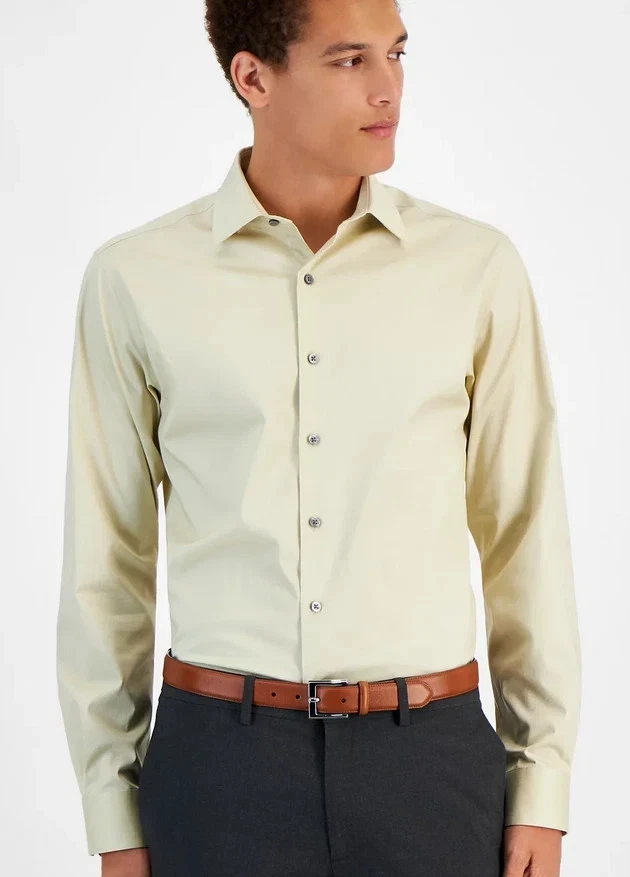 Brown Slim Solid Dress Shirts for Men for sale | eBay