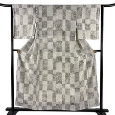 JAPANESE KIMONO FINE PATTERN ASH WHITE 157cm 5 ft 2 in PURE SILK B2815