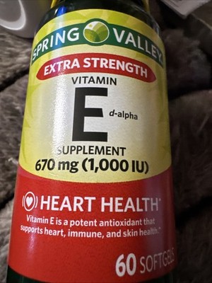 Vitamin E D-Alpha 1,000 IU Extra Strength Heart Immune Skin Health, 60 Softgels