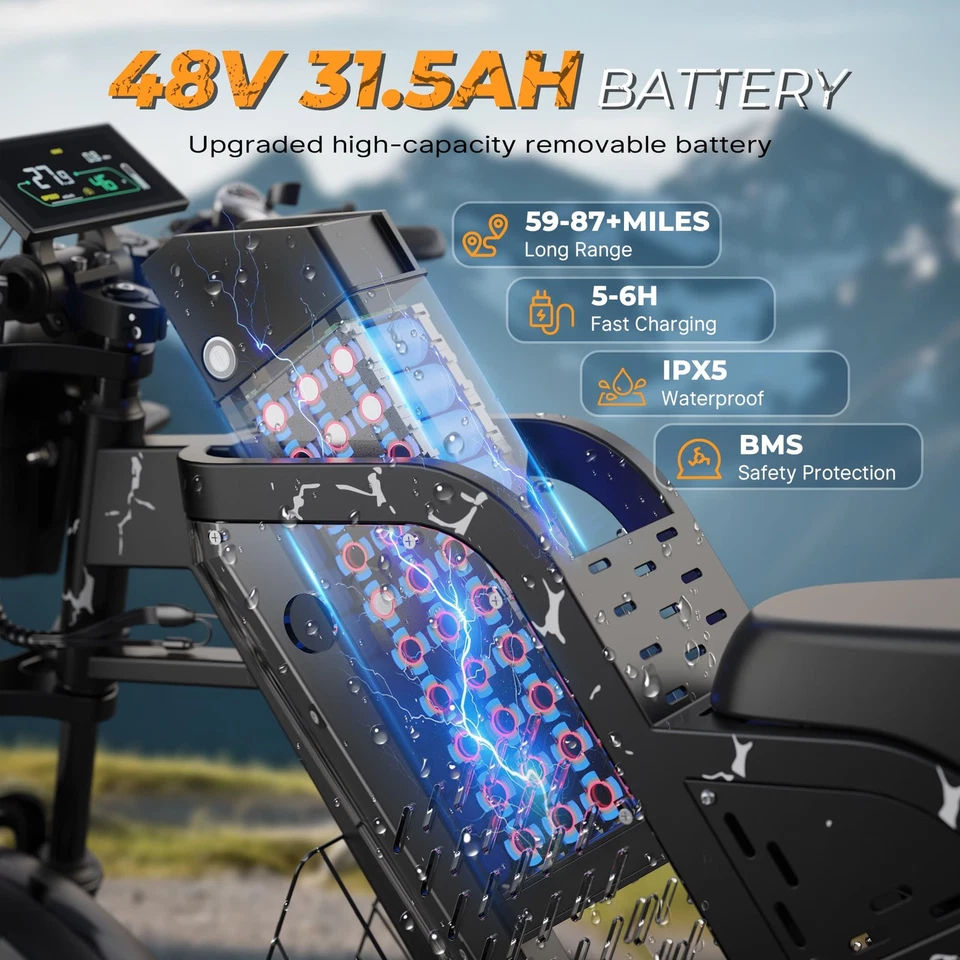 Bicicleta eléctrica de montaña todoterreno VARUN 20" Fat Tires 48V 31,5Ah 1000W Peak Foto 2 de 4