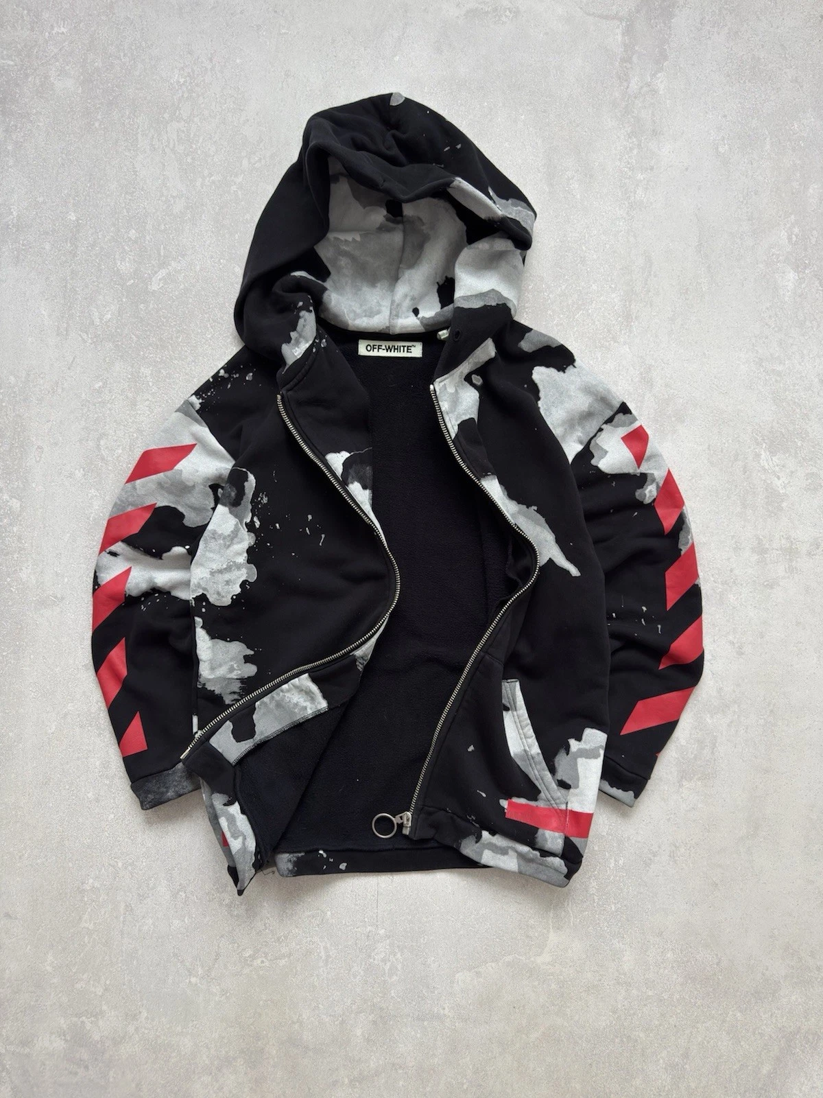 Felpa con cappuccio e zip Y2K Off White oversize macchie liquide all over