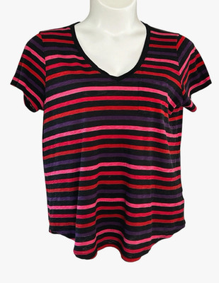Torrid 1 Black Red Stripe Pocket Heritage Cotton Short Sleeve Crew Tee, 1X 14 16