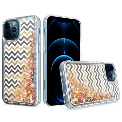 ''GSA Clear Gold Zigzag Glitter Case for iPhone 13 Pro Max 6.7 ''