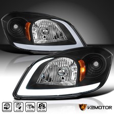 Fits 2005-2010 Chevy Cobalt 07-09 Pontiac G5 Black Led Tube Headlights Head Lamp