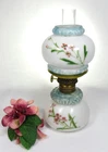 Fenton L.E. Wright Miniature Milk Glass 'Peachblow' Oil Lamp Victorian