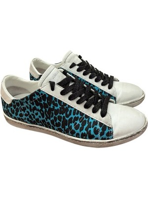 AMIRI Viper Neon Blue Leopard Print Distressed Leather Sneakers Women's Size 39