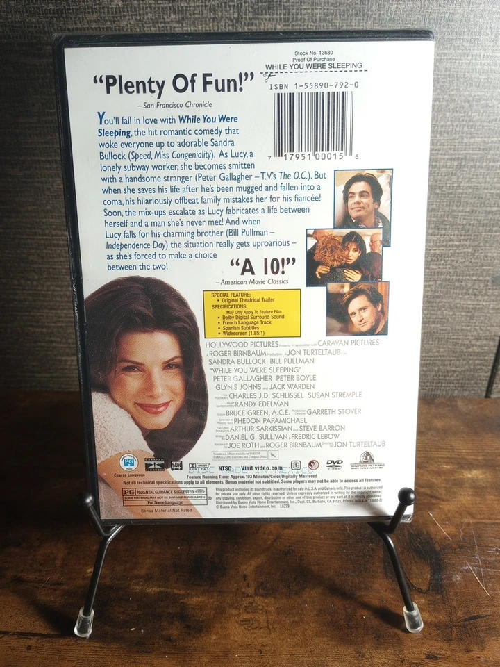 While You Were Sleeping DVD 1995 Sandra Bullock, Bill Pullman - Image 2 of 2
