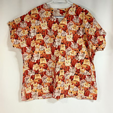 Handmade Homemade Scrub Top Halloween Size Medium Orange Pumpkin Kitten Cat