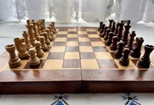 Handcrafted Wooden Chess Set Folding Board Staunton Style Pieces, 12 Inch, VGC