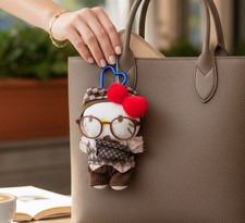 Hello Kitty Bag Charm – Brown Plaid Outfit, Glasses – 5"