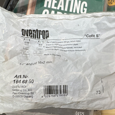 Oventrop Cofit S Compression Fittings Set 1/2 in 16x2mm MPN 164 68 50