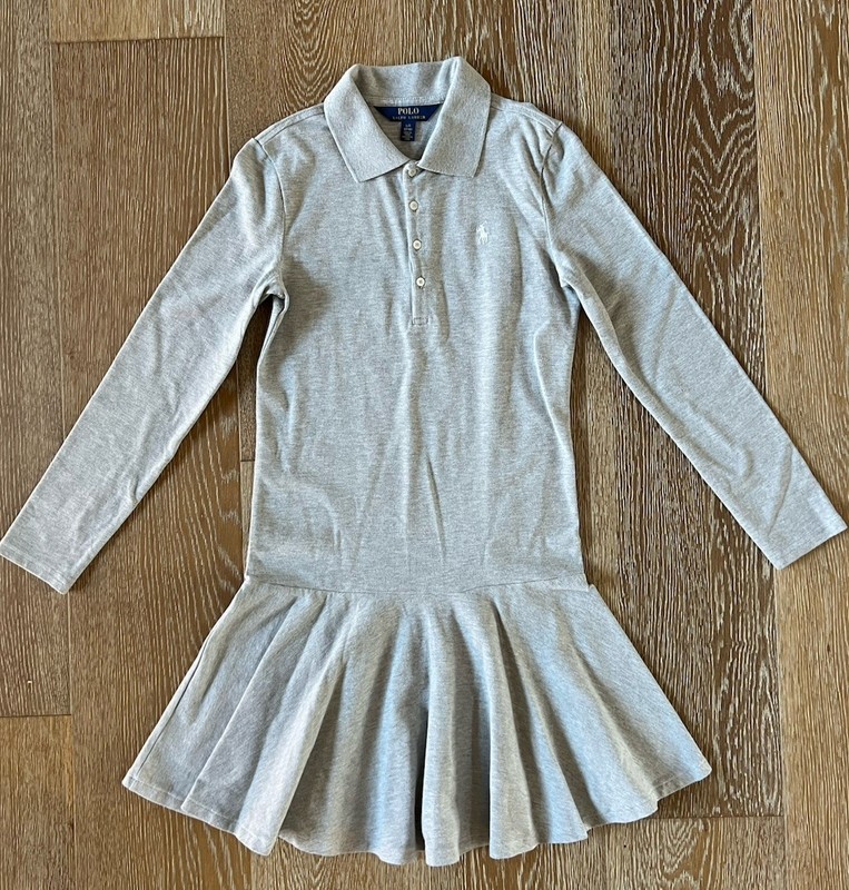  Ralph Lauren Girls Polo Dress In Heather Gray Size L(12-14) VGUC