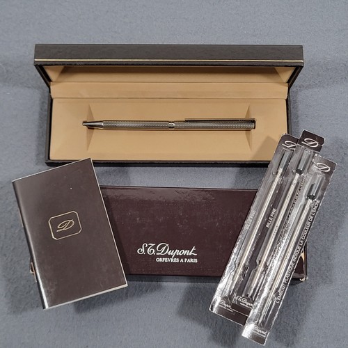 S.T. Dupont Classique Ballpoint Pen Silver Plated Plaque Argent Box + 3 Refills
